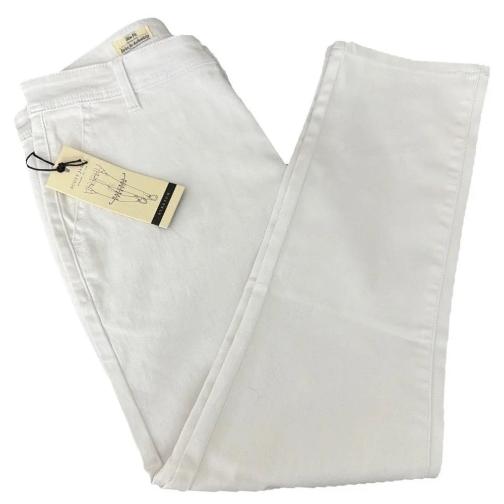 Scott James Men's White jeans  Slim Fit Natural Stretch Classic Pants Size 34X30
